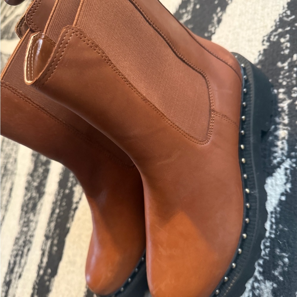Brown Leather Ankle Boots with Studded Soles
